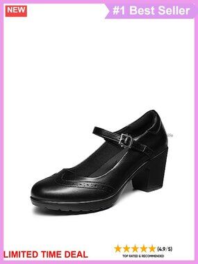 Women's Oxford Mary Jane Dress Shoes Chunky Block Heel Buckle Strap